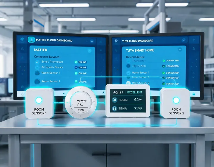 Smart thermostat and room sensors in connected home lab