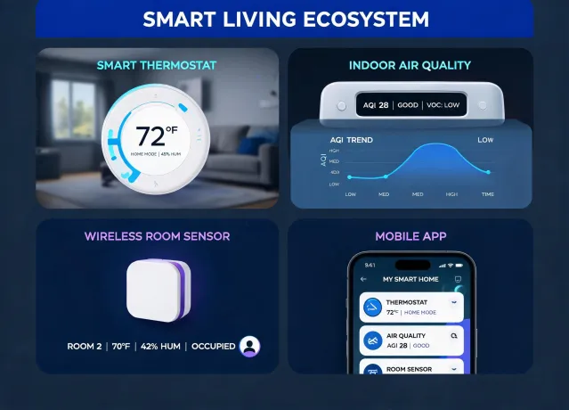Smart living dashboard with thermostat and air quality devices